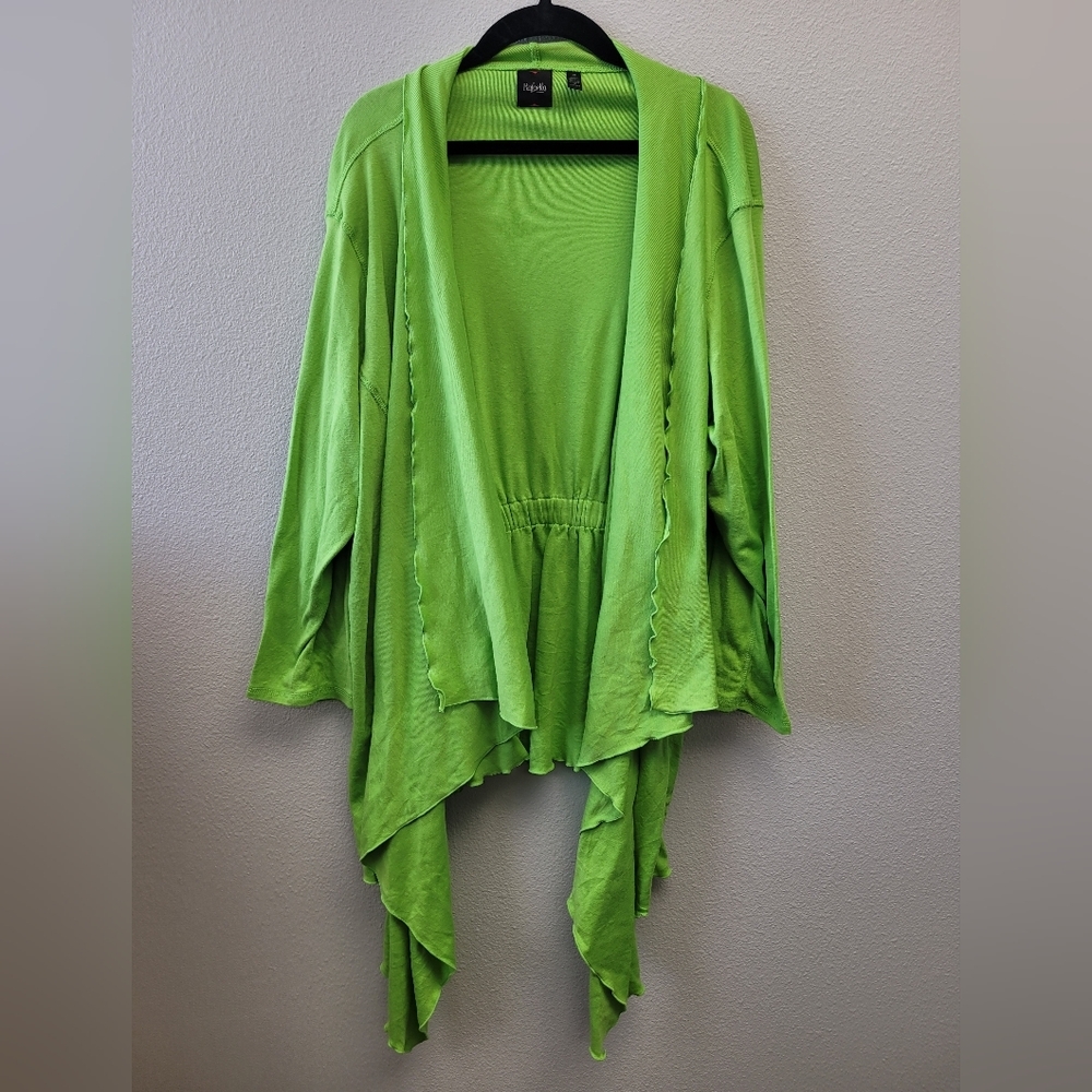 Rafaello Lime Green Open‎ Front Asymmetrical Cardigan Size 3x